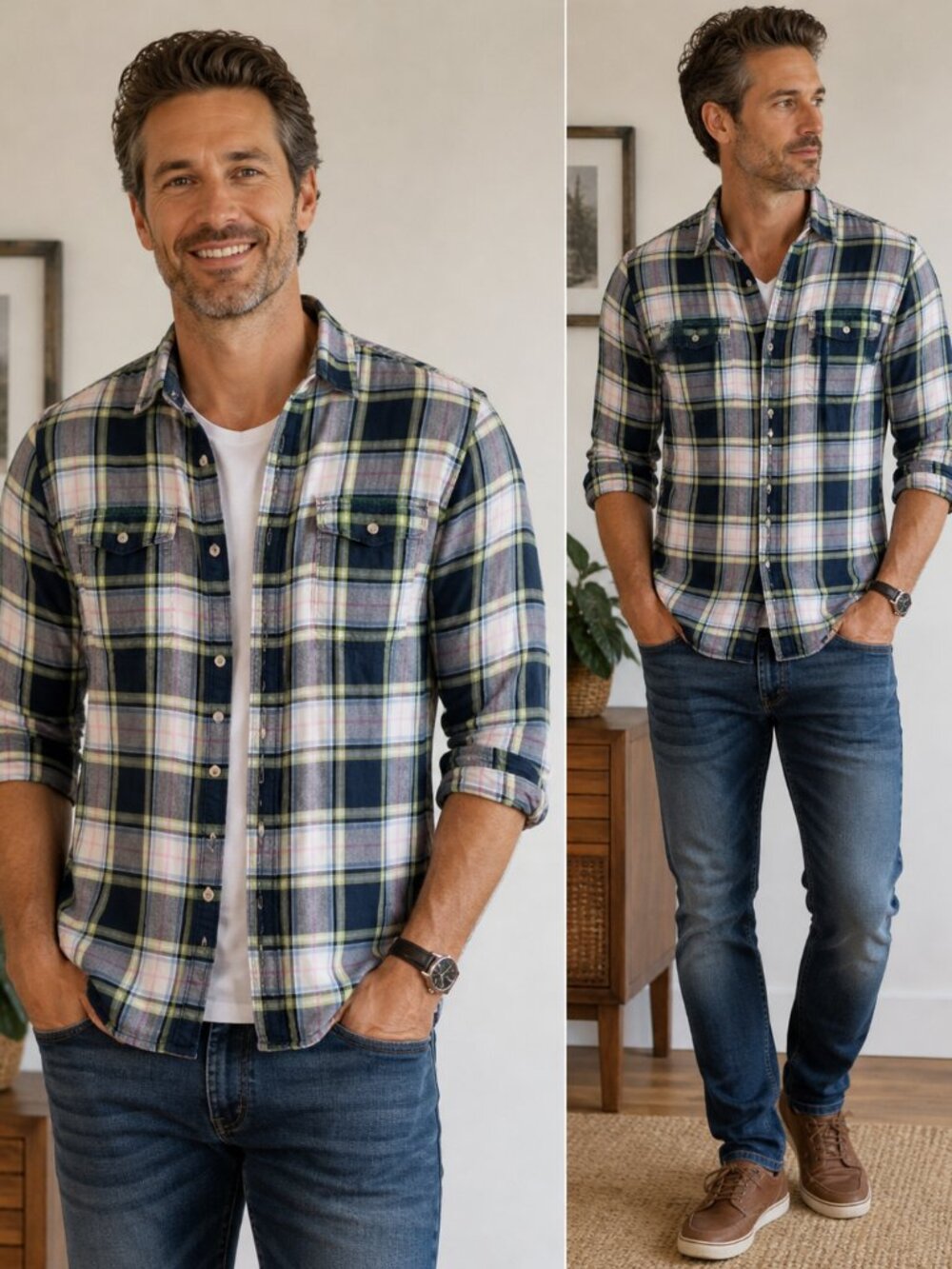 Abercrombie & Fitch Plaid Button-Up Shirt Large Blue Green Pink Casual Men